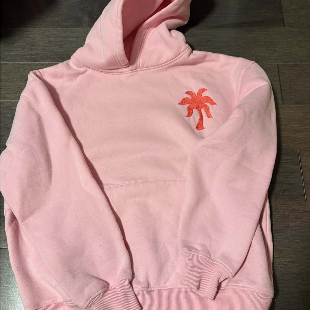 Pink Palm Puff Hoodie “everything comes in wave waves” EUC XS